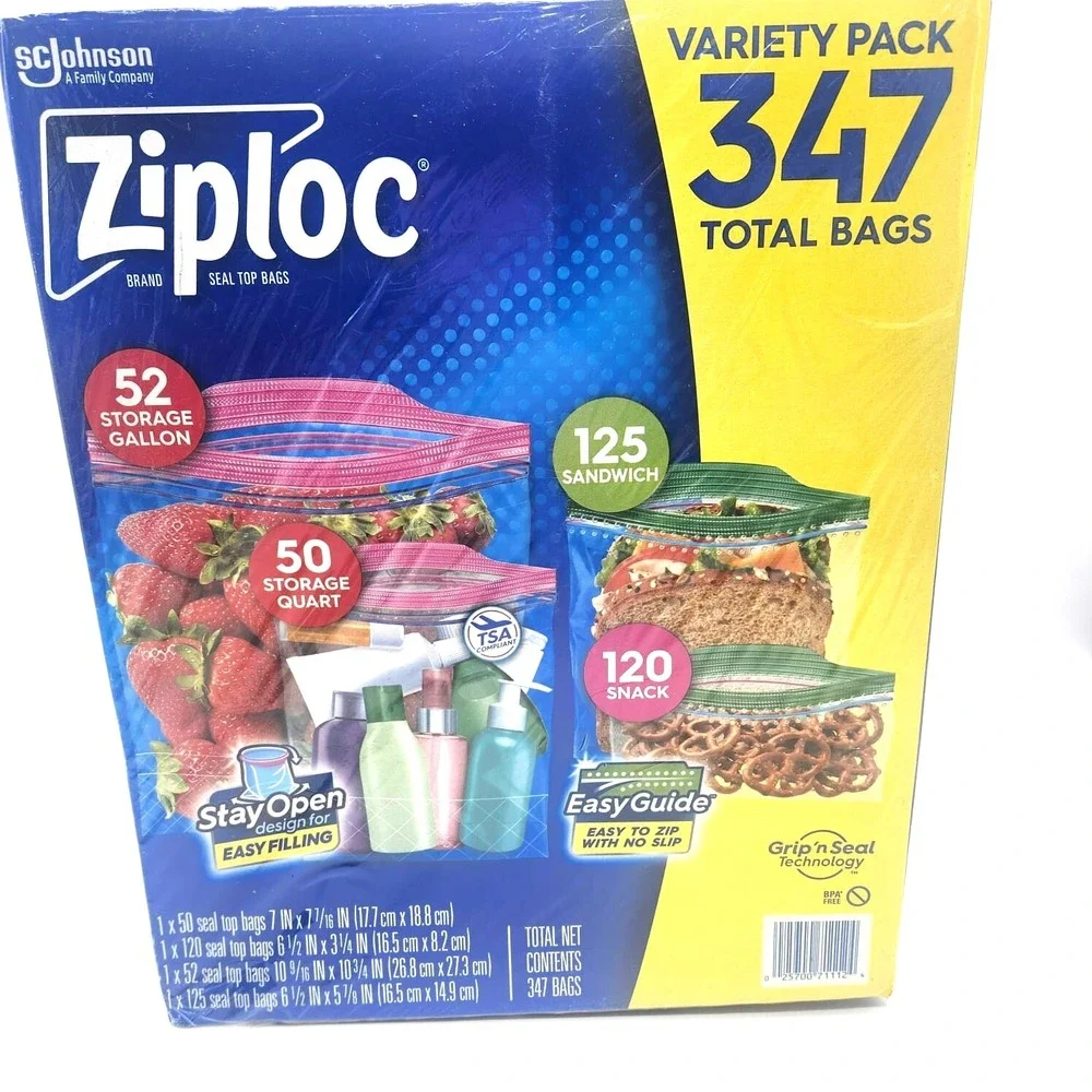 Ziploc 347-Count Variety Pack – Gallon, Quart, Sandwich & Freezer Bags Combo